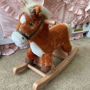 Brown stuffed animal rocking horse for toddler
